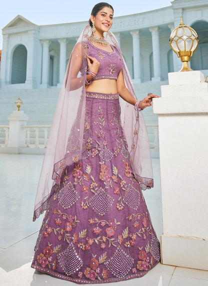 Beads Net Purple Lehenga - L3381
