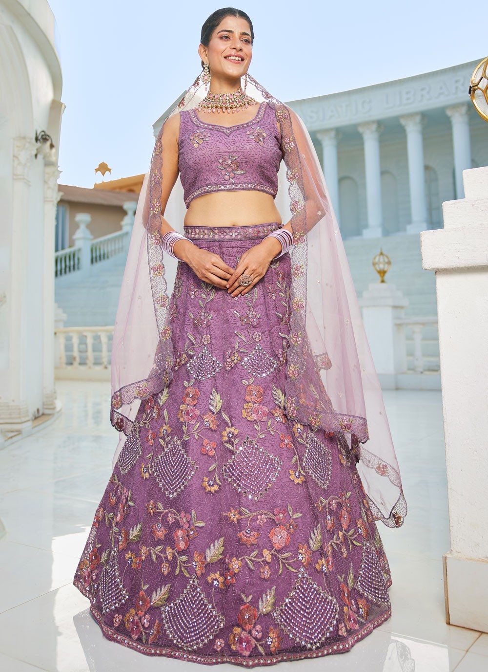 Beads Net Purple Lehenga - L3381