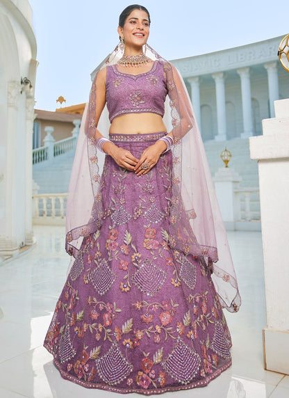 Beads Net Purple Lehenga - L3381