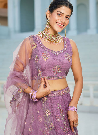 Beads Net Purple Lehenga - L3381