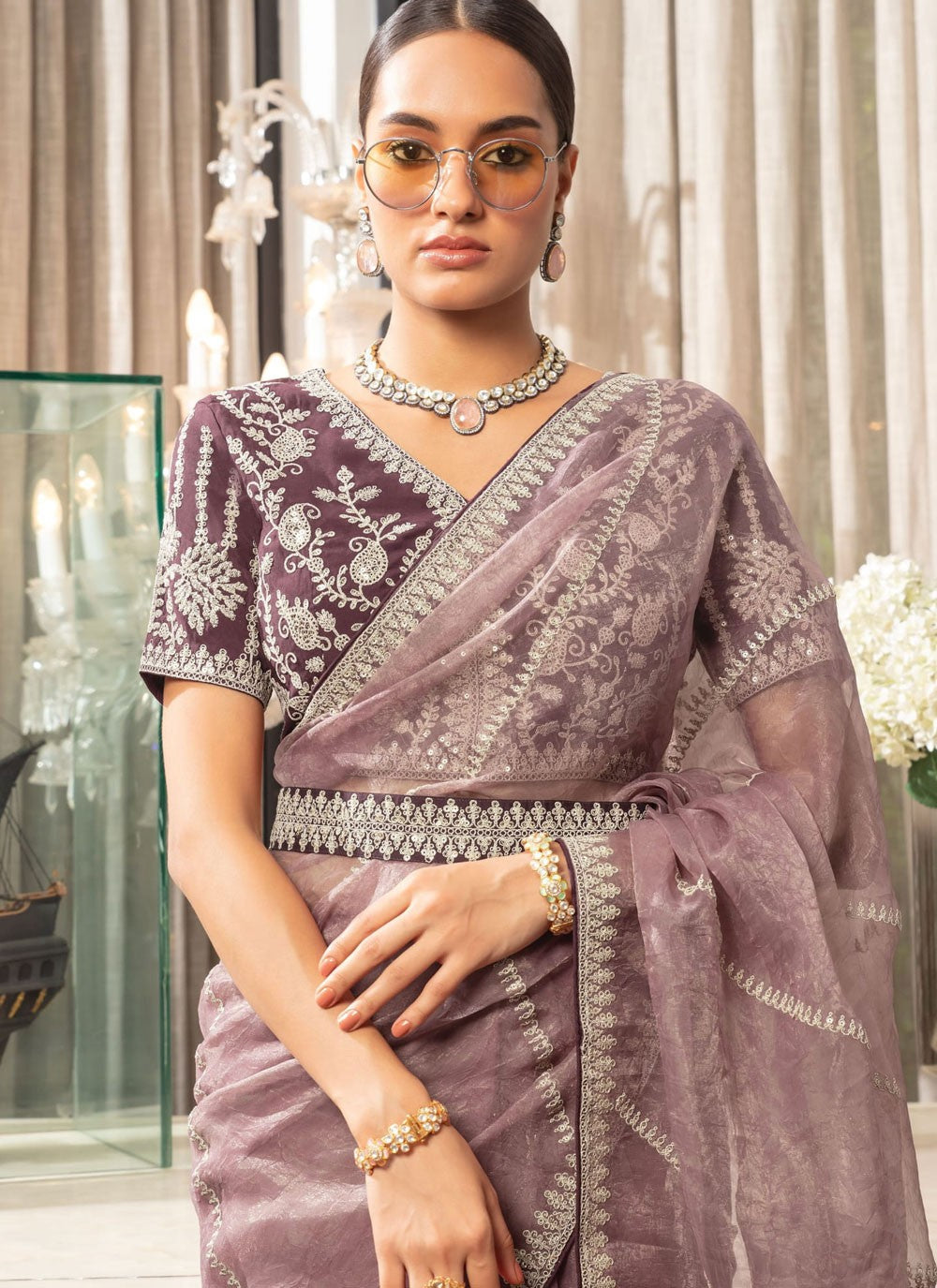 Classic Embroidered Organza Saree - S9407