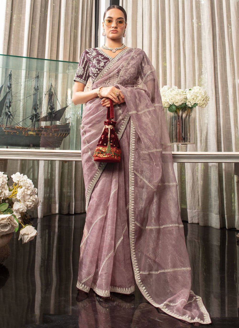 Classic Embroidered Organza Saree - S9407