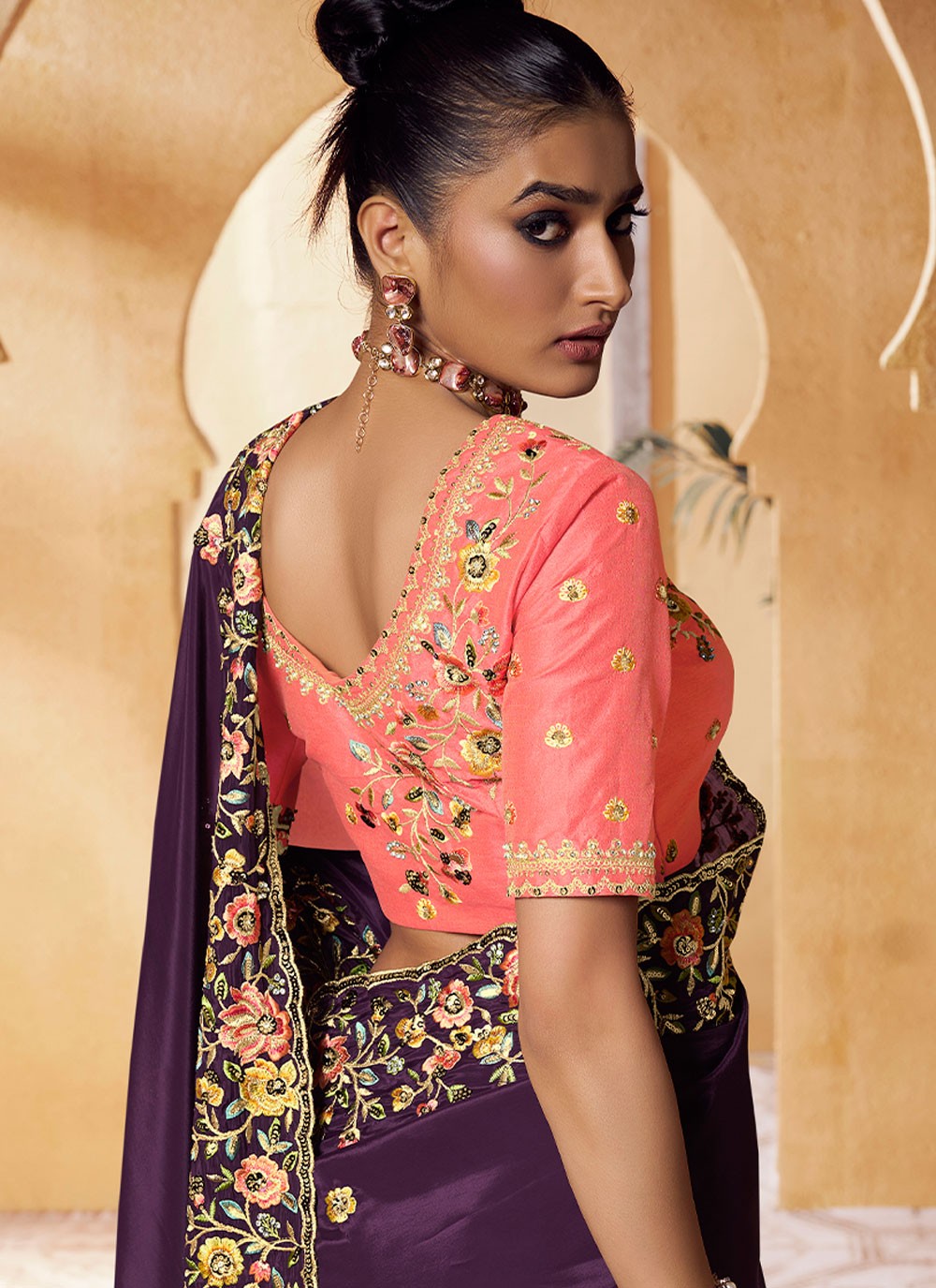 Classic Embroidered Pure Crepe Saree - S6397