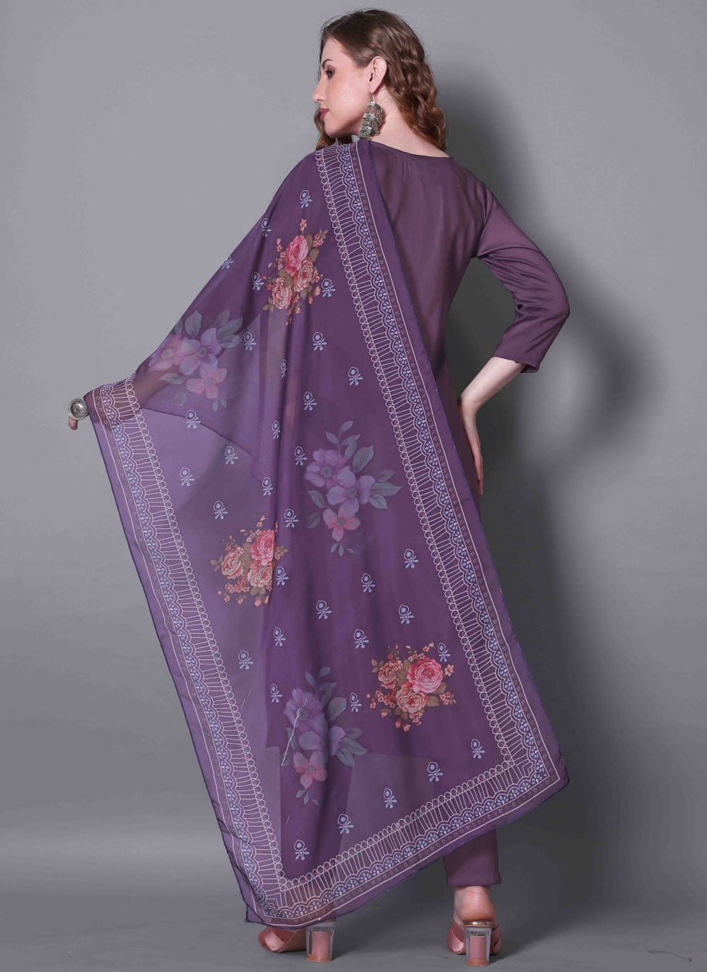 Salwar Suit Embroidered Purple Silk T5884