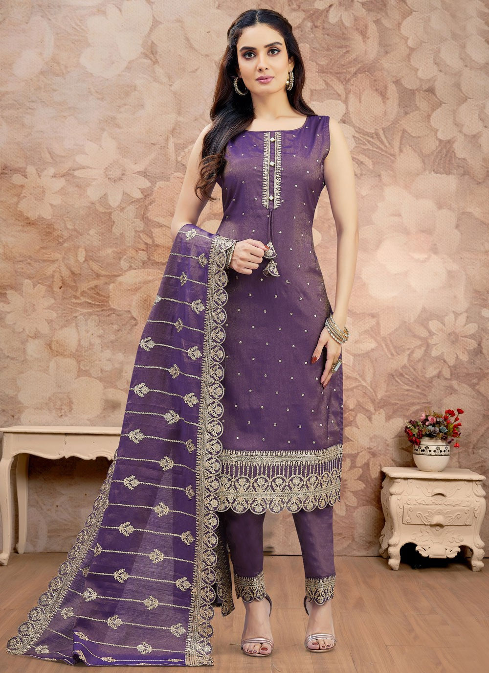 Anarkali Embroidered Purple T7586