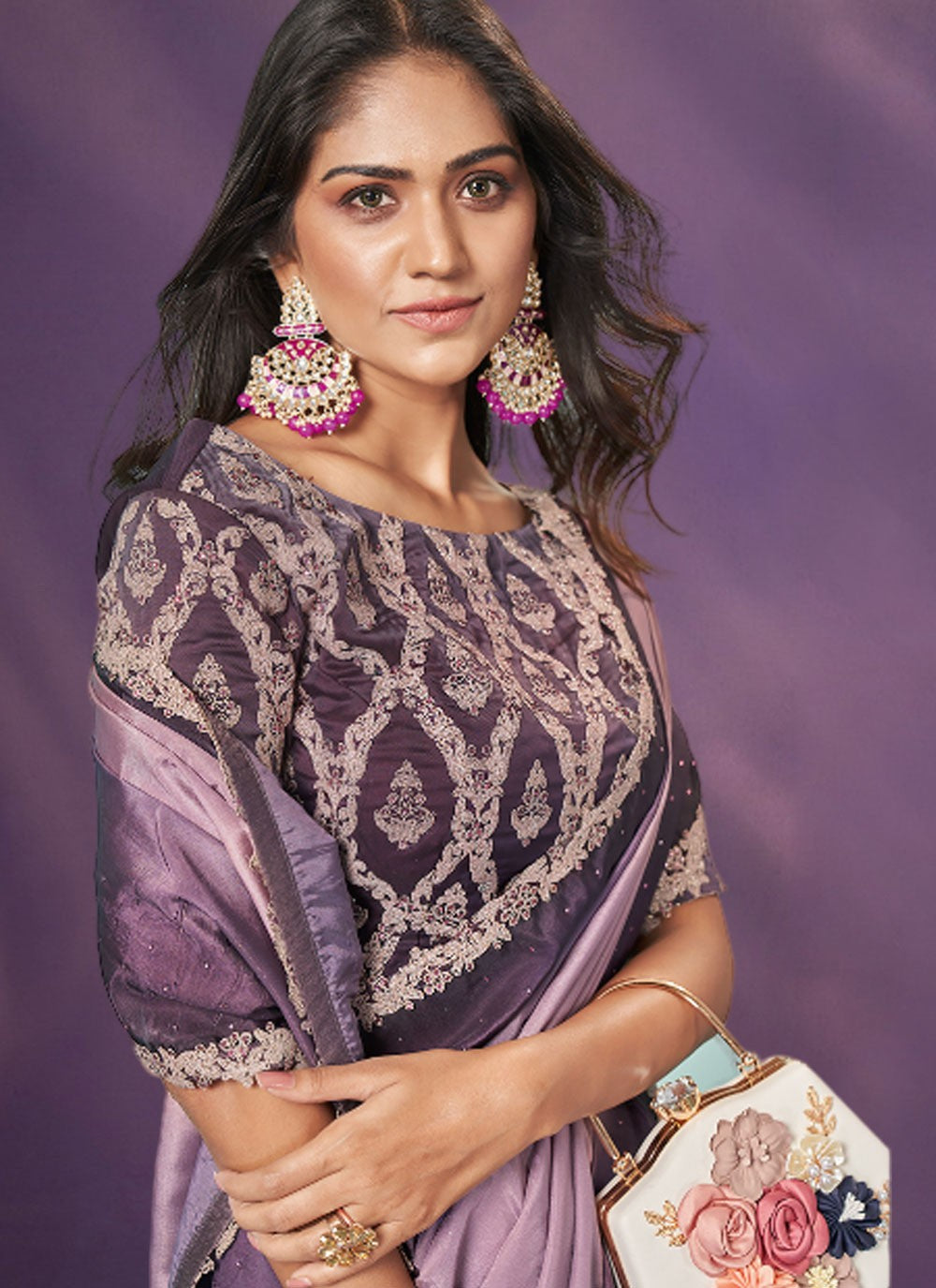 Traditional Border Work Georgette, Silk Saree - S7478