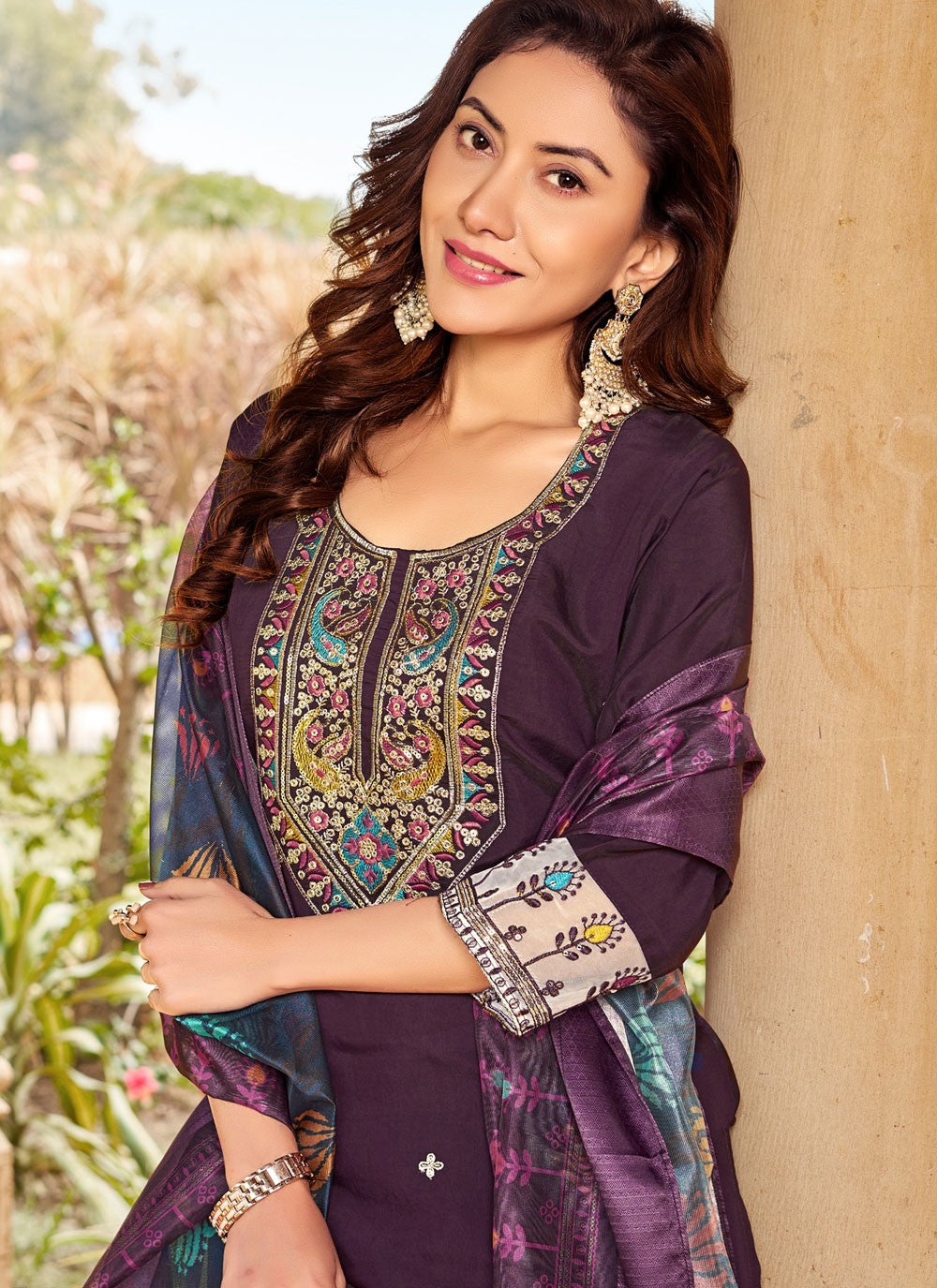 Embroidered Silk Purple Salwar Suit T6170