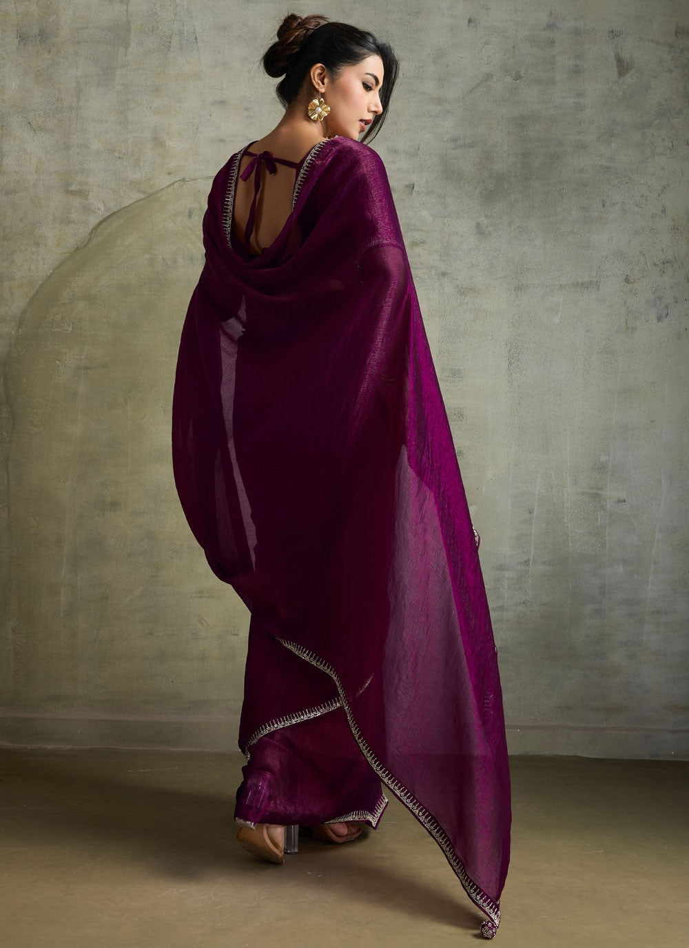 Purple Chiffon Traditional Saree Embroidered S19825