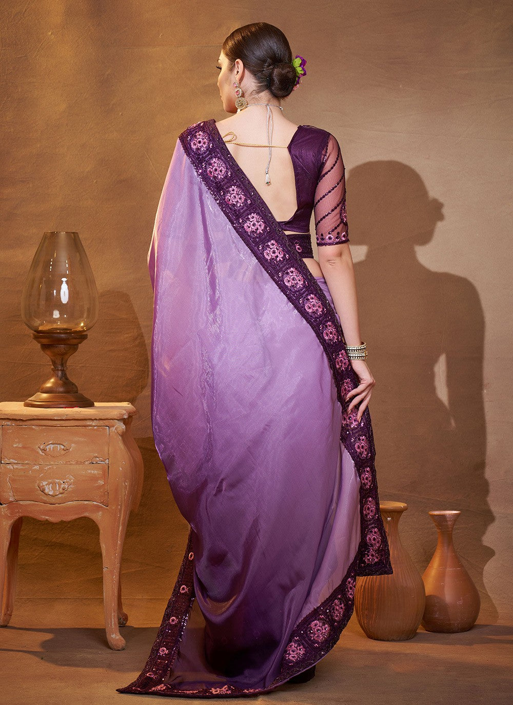 Embroidered Jimmy Chu Purple Saree S14727