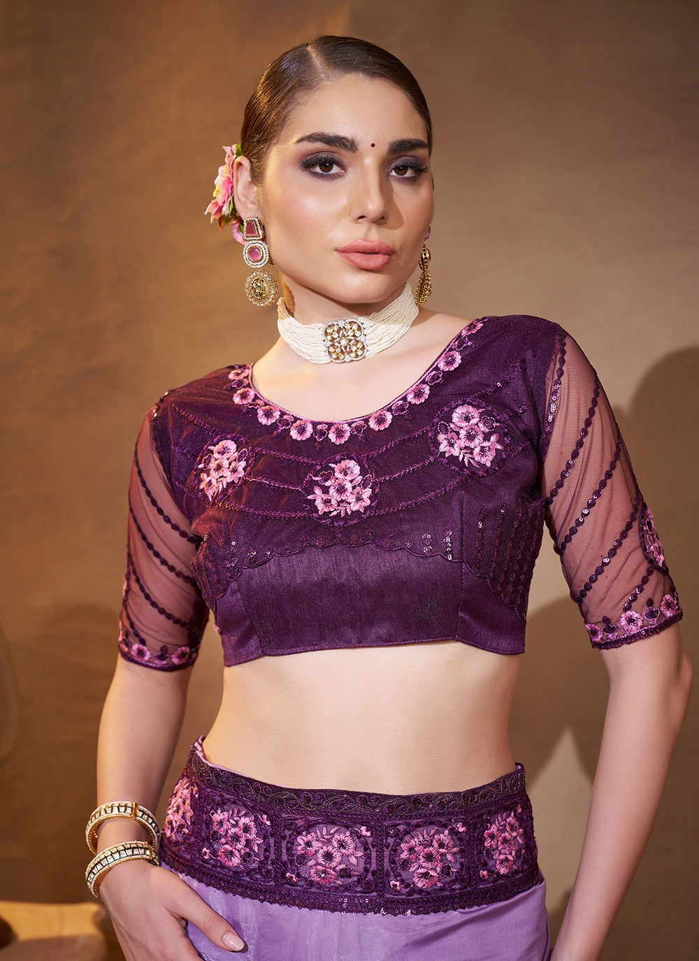 Embroidered Jimmy Chu Purple Saree S14727