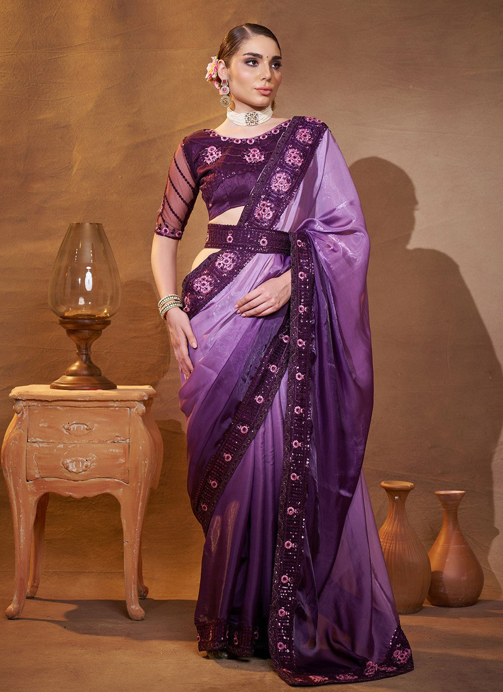 Embroidered Jimmy Chu Purple Saree S14727
