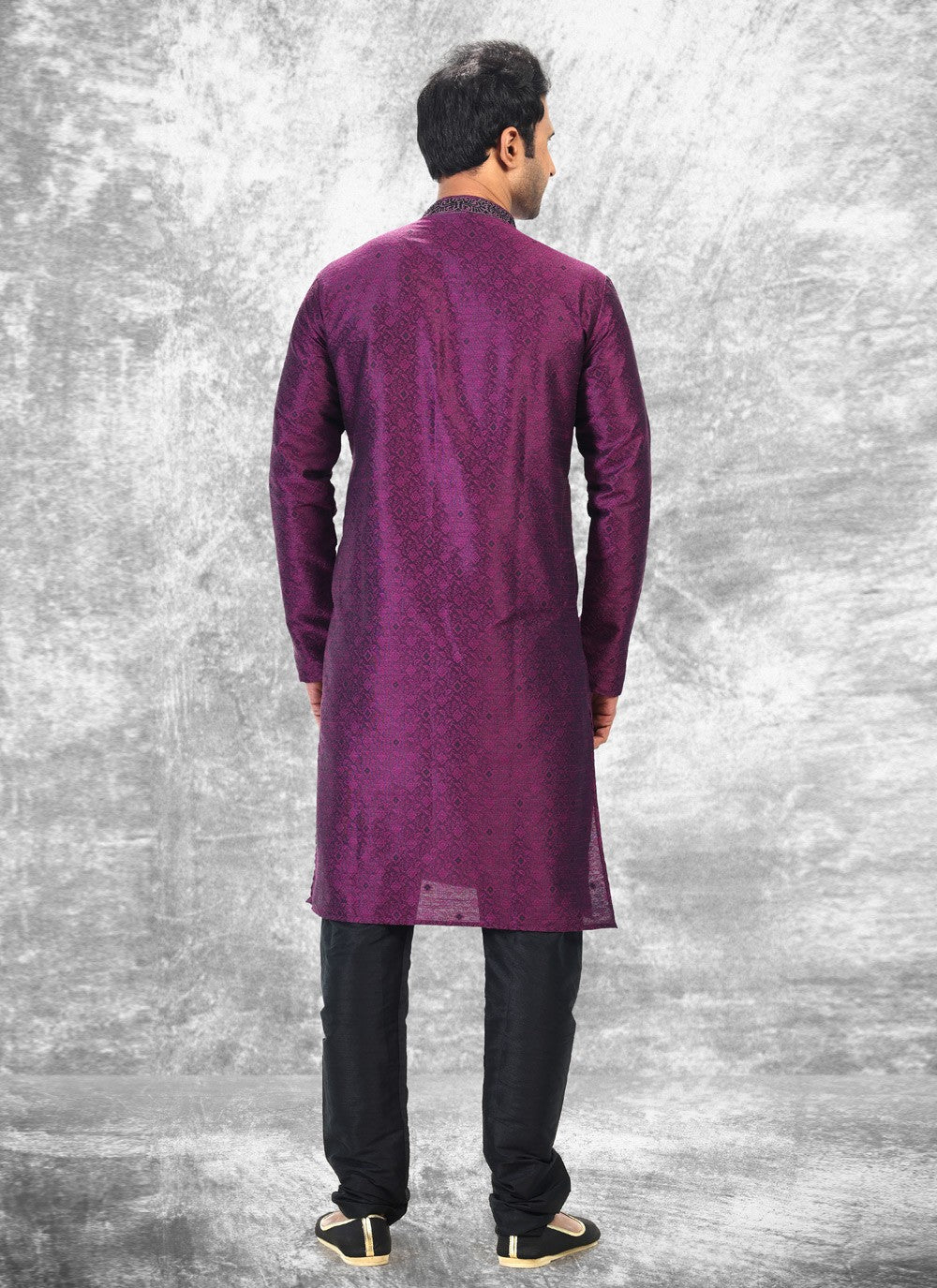 Fancy Work Brocade, Jacquard Silk Purple Kurta Pyjama - M4859