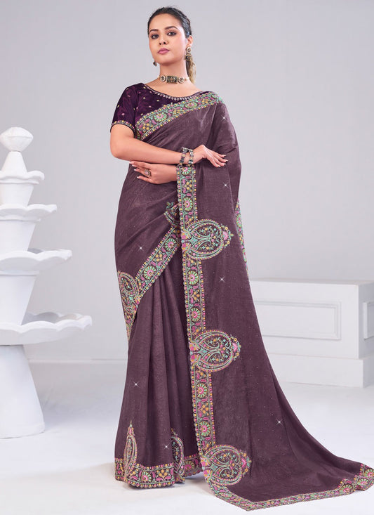 Purple Silk Classic Saree Fancy Work S19870