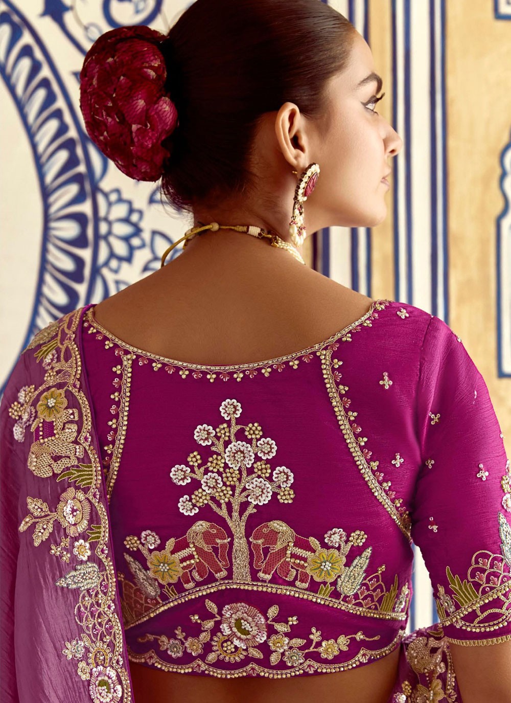 Embroidered Fancy Fabric Purple Saree S14385