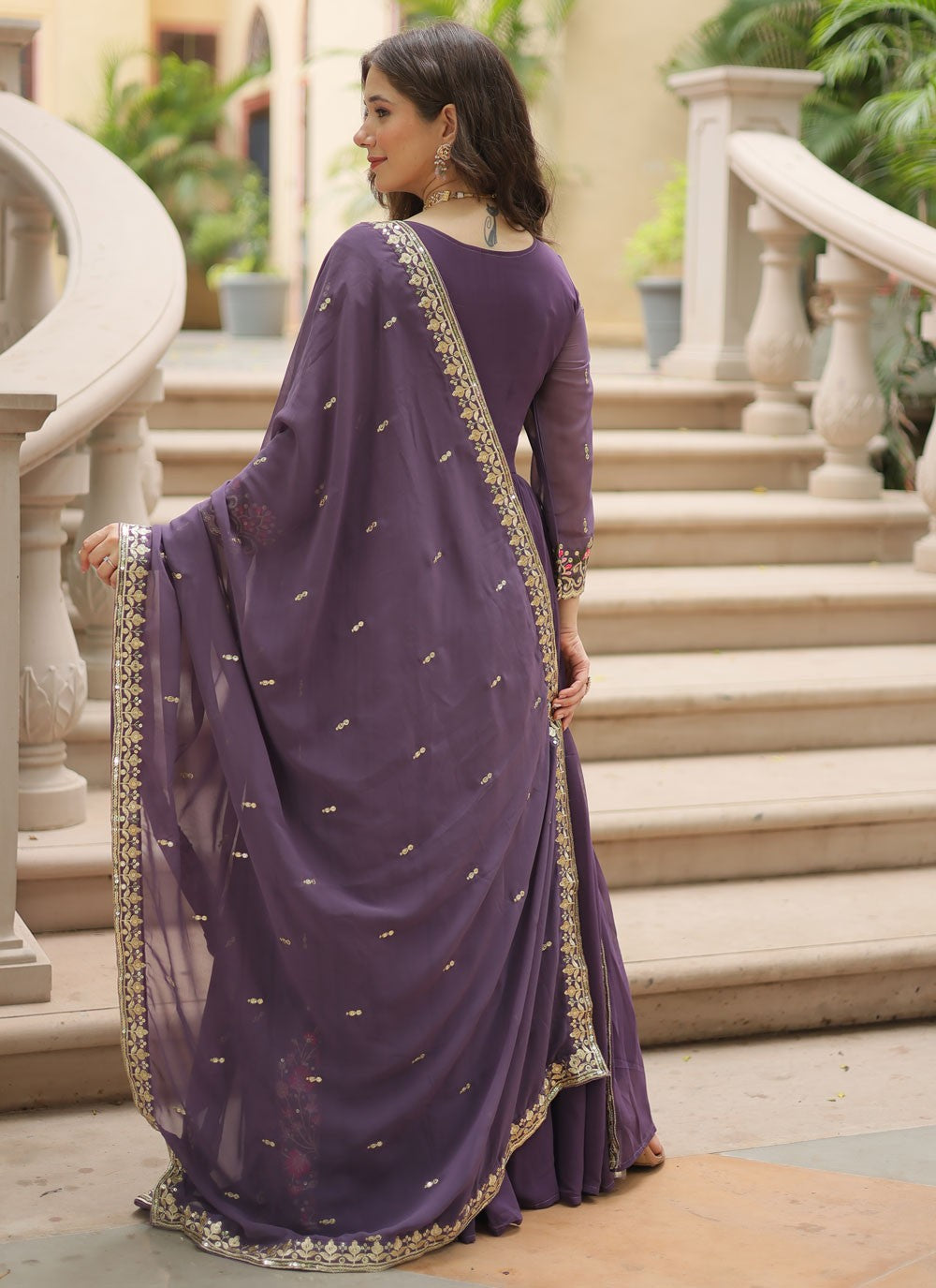 Salwar Suit Embroidered Purple Faux Georgette T5052