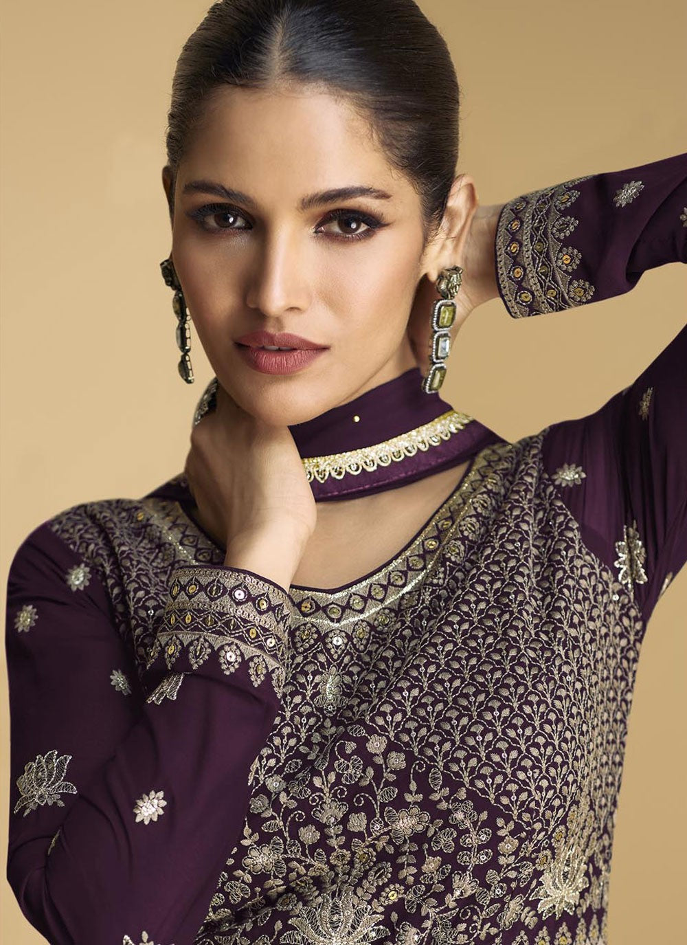 Embroidered Faux Georgette Anarkali - T4826