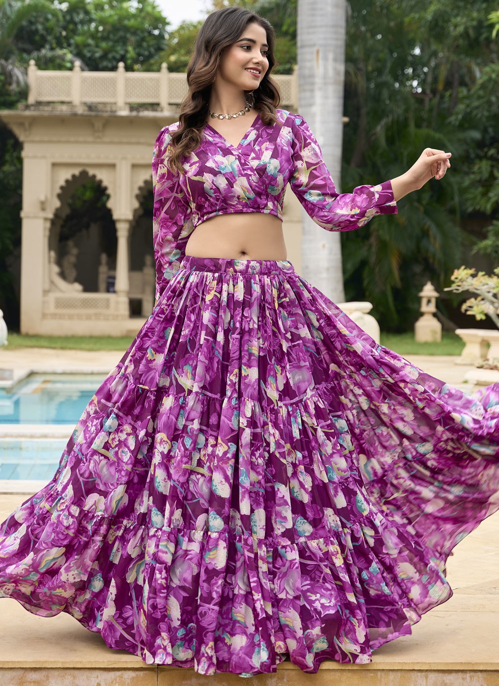 Floral Printed Faux Georgette Readymade Lehenga Choli - L2873