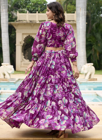 Floral Printed Faux Georgette Readymade Lehenga Choli - L2873
