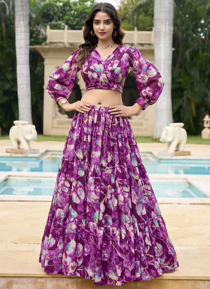 Floral Printed Faux Georgette Readymade Lehenga Choli - L2873