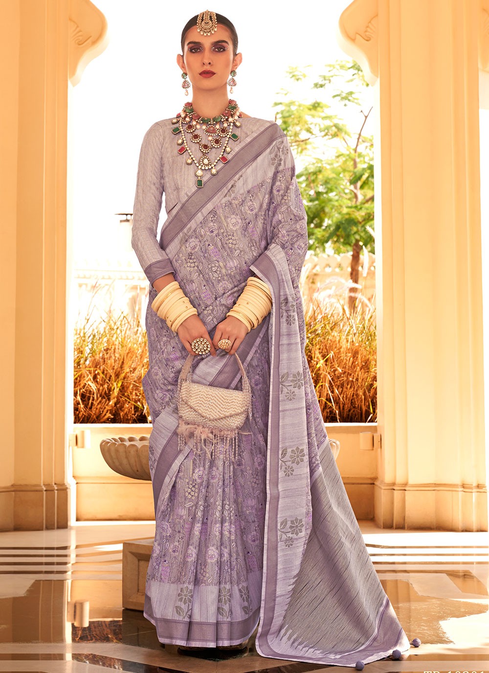 Classic Foliage Prints Raw Silk Saree - S7204