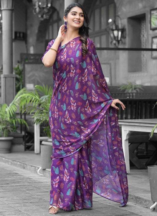 Digital Print Georgette Purple Saree S14540