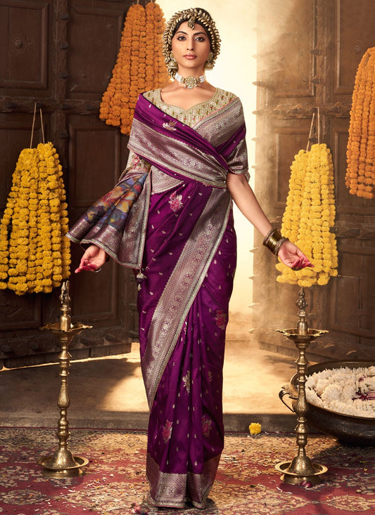 Purple Pure Silk Contemporary Saree Weaving Zari S19866