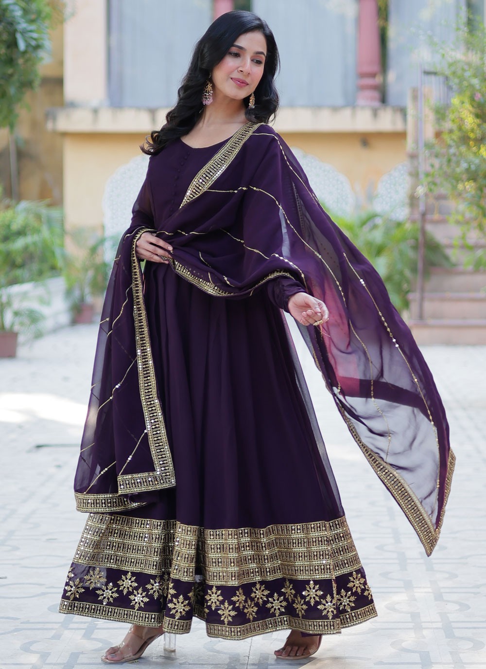 Sequins Faux Georgette Gown - G1939