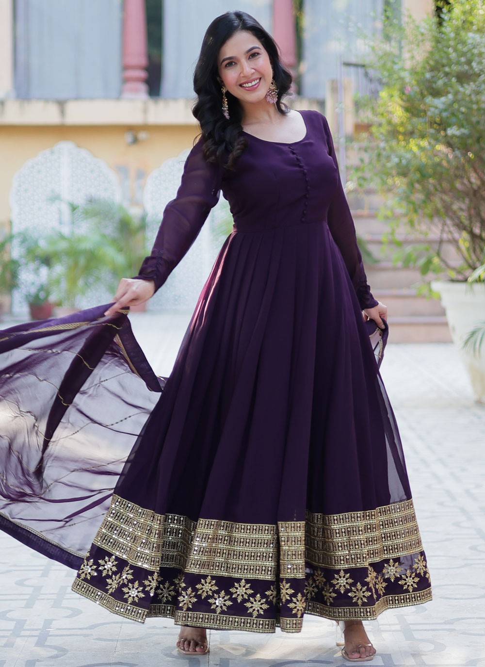 Sequins Faux Georgette Gown - G1939