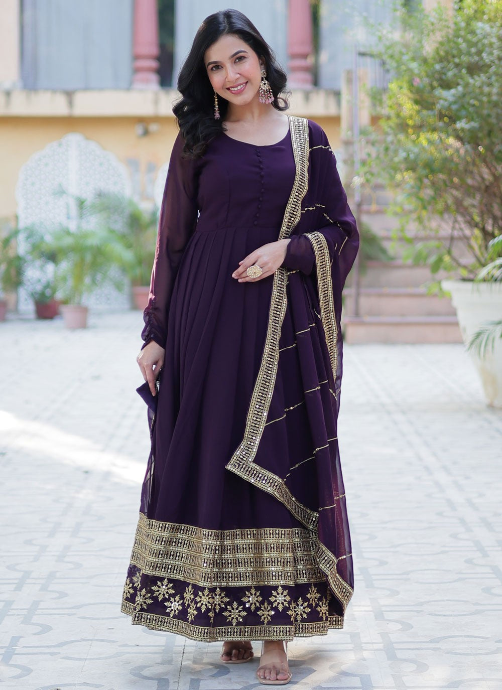 Sequins Faux Georgette Gown - G1939