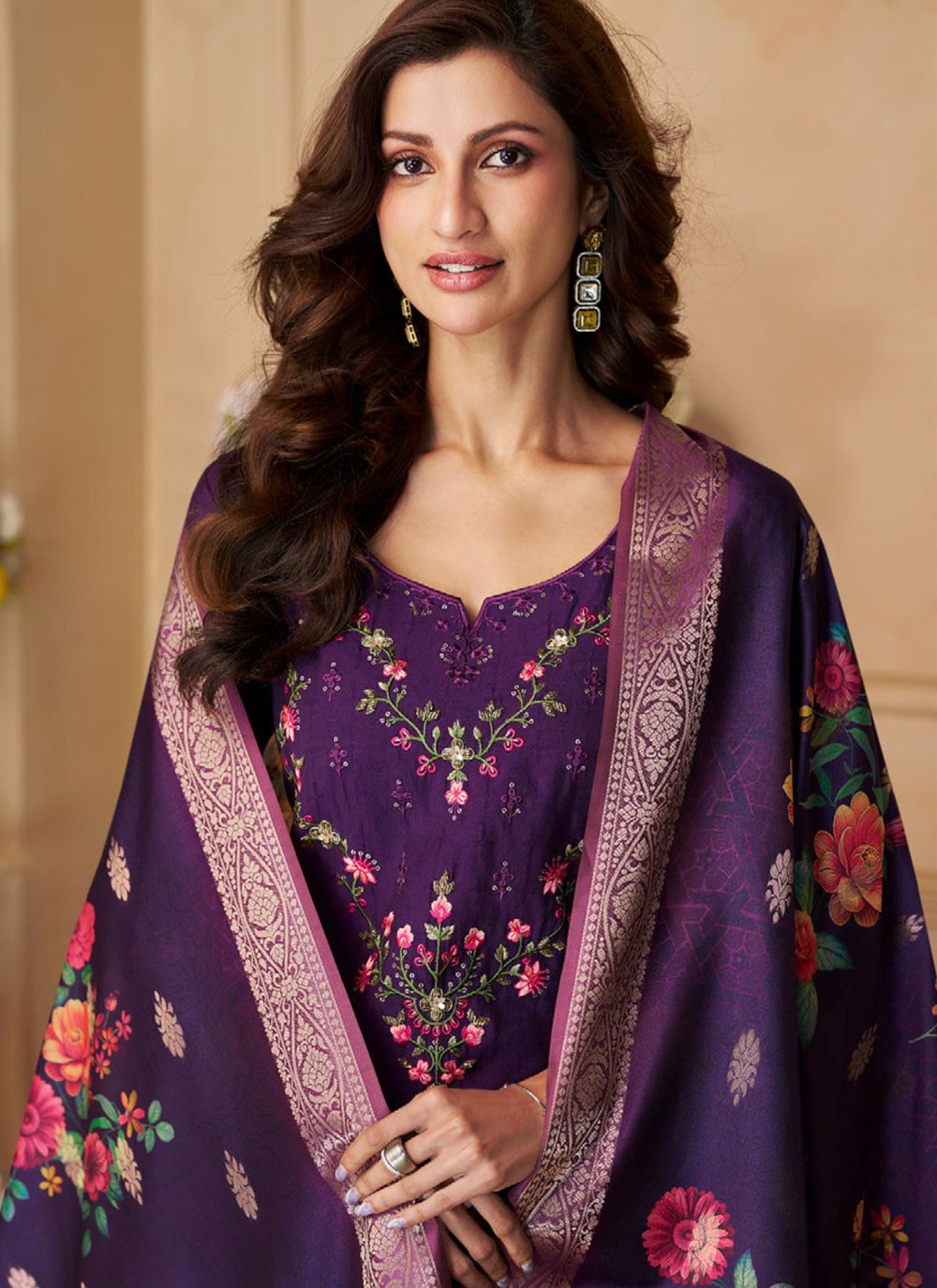 Pant Style Suit Floral Printed Purple T7823