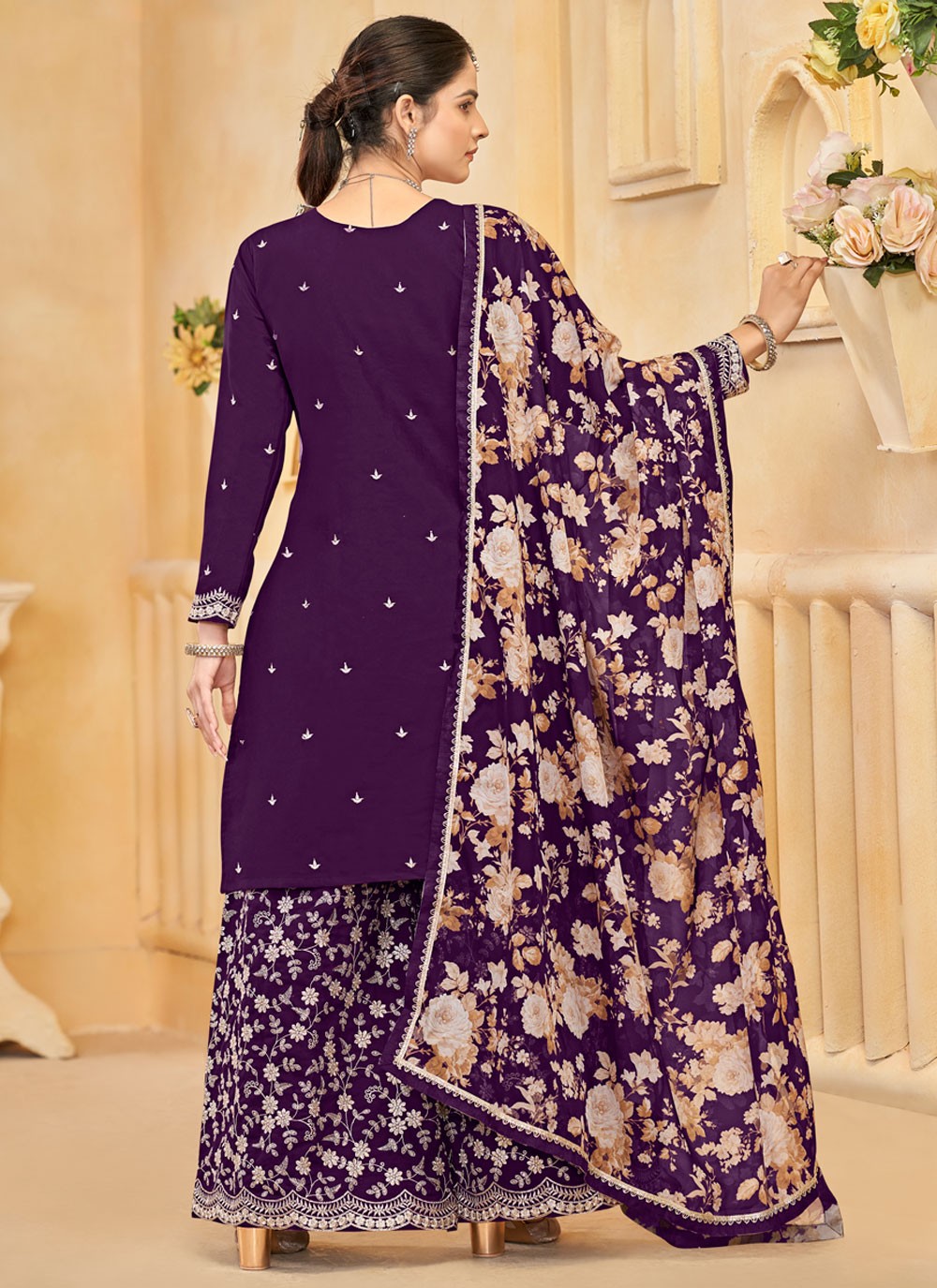 Embroidered Silk Purple Salwar Suit T6002