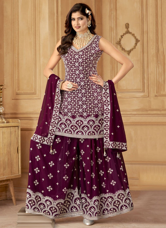 Salwar Suit Embroidered Purple Georgette T5593