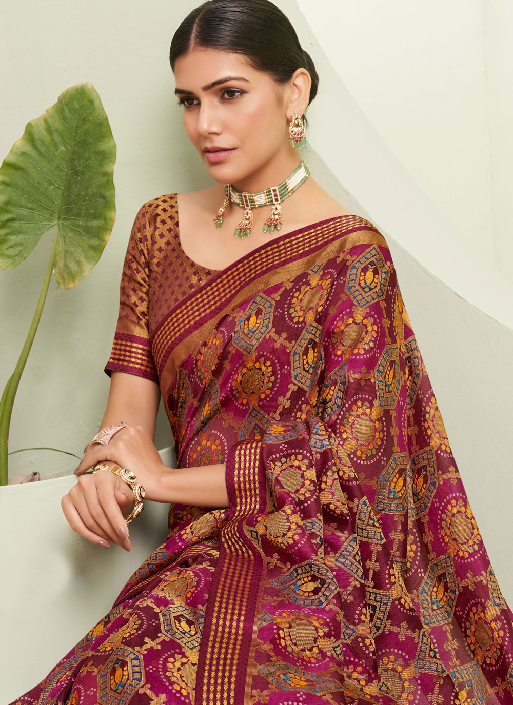 Traditional Paisley Printed Purple Georgette Saree S12793