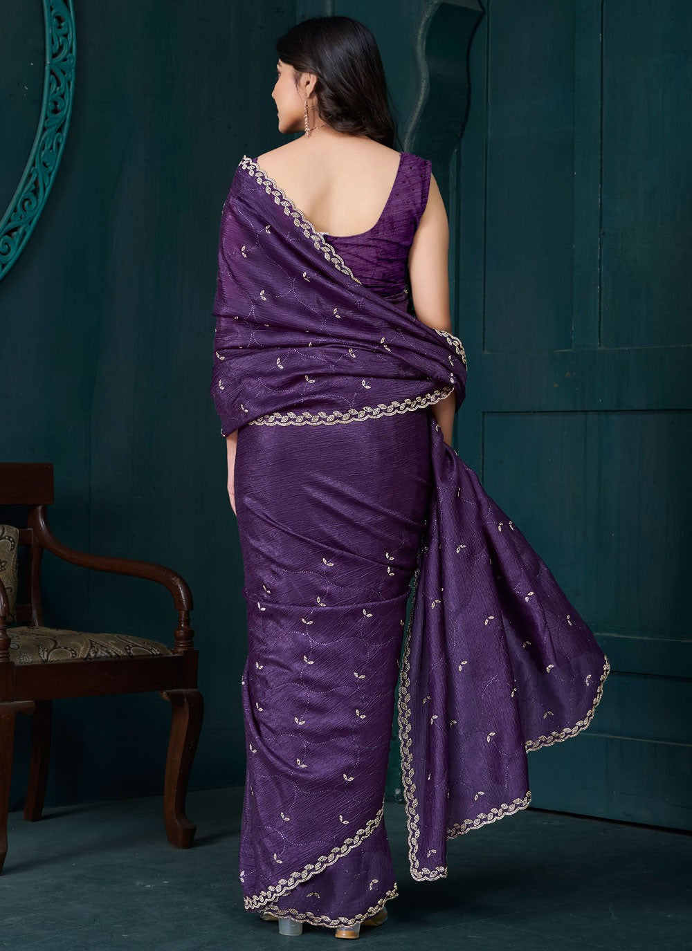 Diamond Crepe Silk Purple Classic Saree S15083