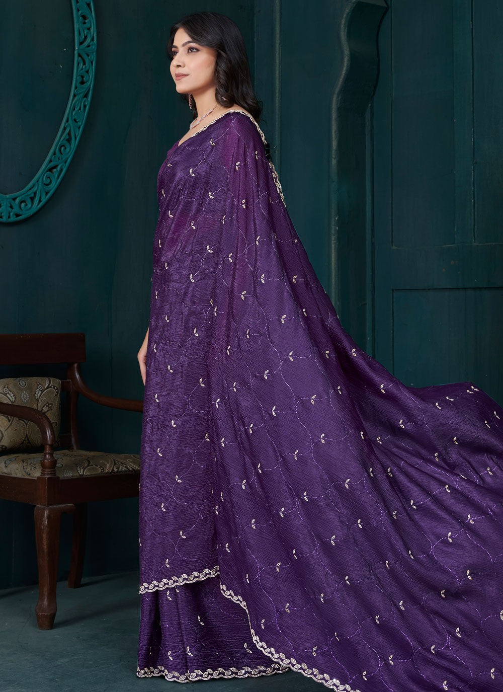 Diamond Crepe Silk Purple Classic Saree S15083