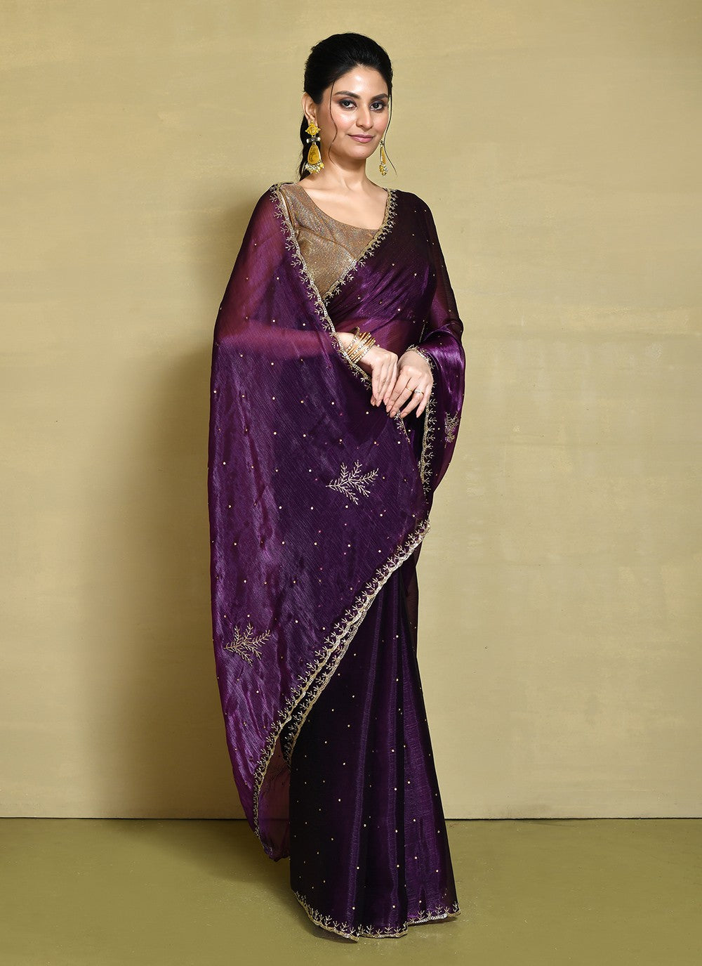 Traditional Hand Embroidery Jimmy Chu Saree - S9244