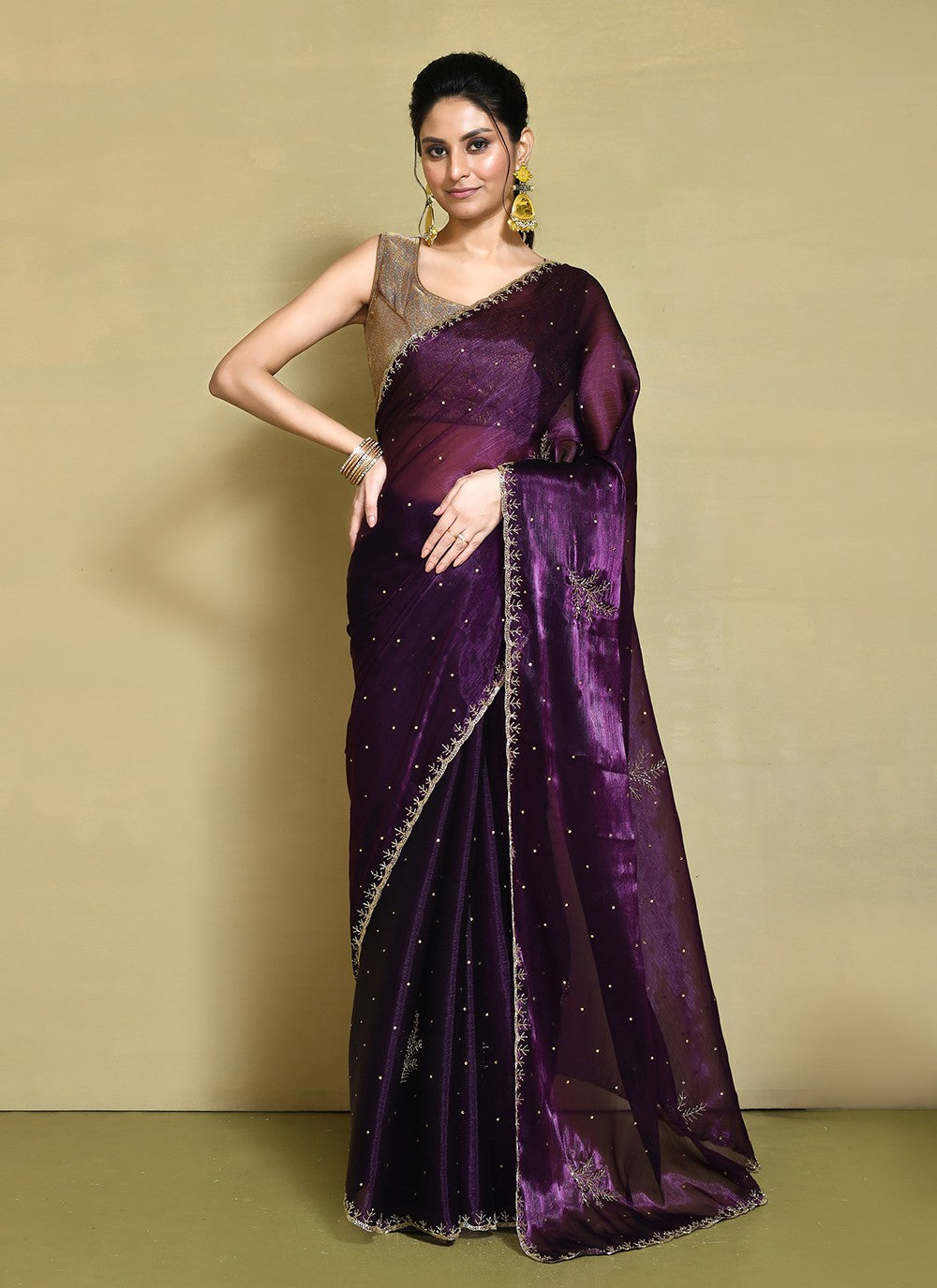 Traditional Hand Embroidery Jimmy Chu Saree - S9244