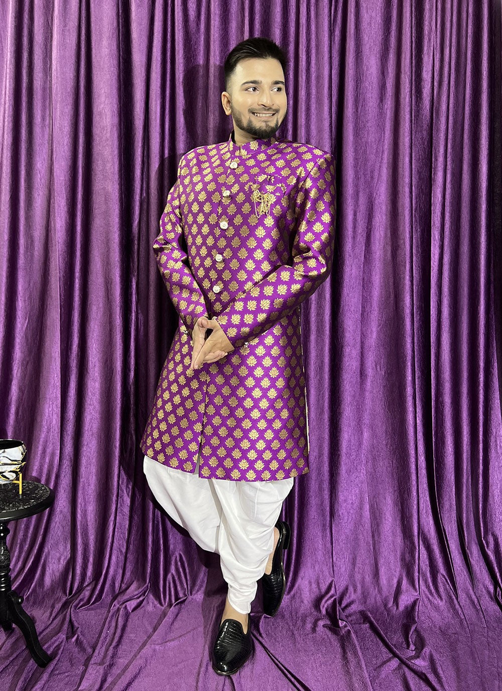 Fancy Work Jacquard Purple Indo Western - M5697