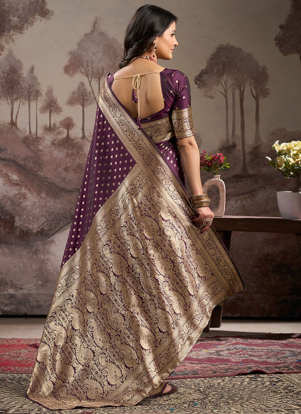 Designer Jacquard Work Purple Jacquard Silk S12586