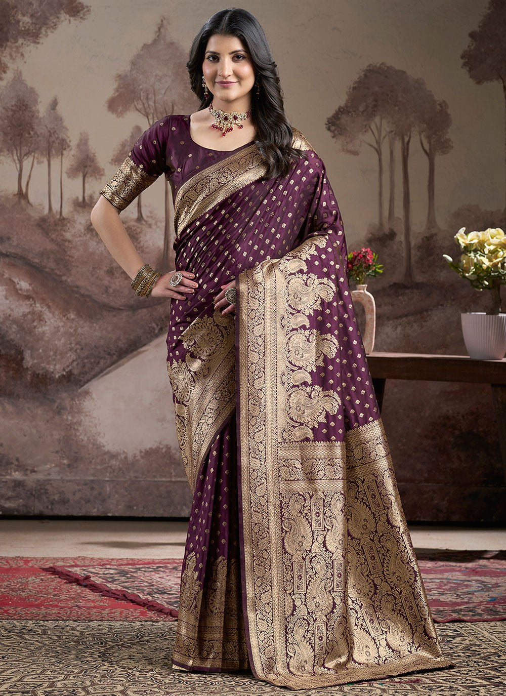 Designer Jacquard Work Purple Jacquard Silk S12586