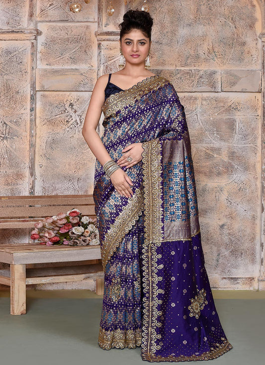 Hand Embroidery Kanjivaram Silk Purple Saree S14359