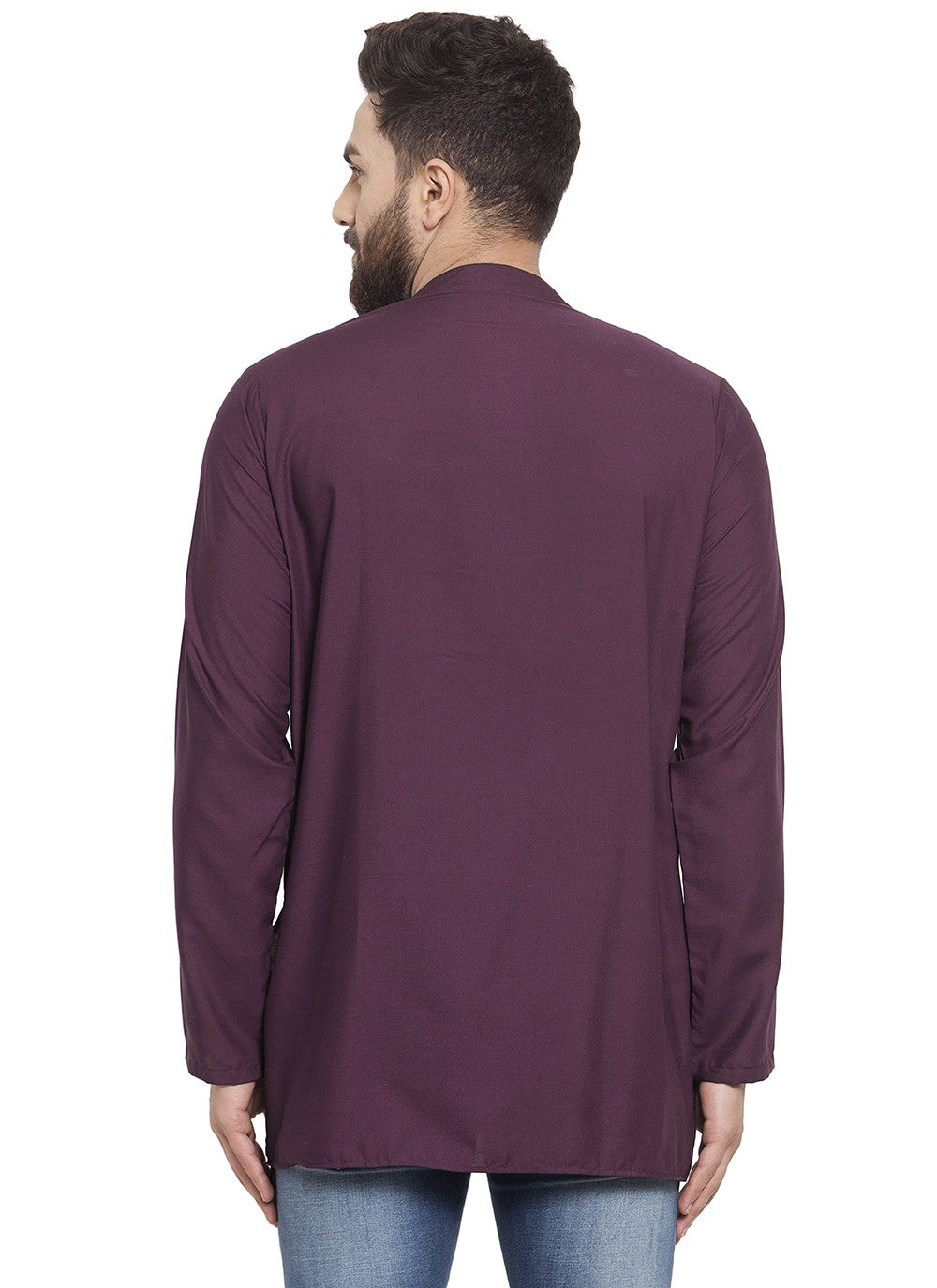 Machine Embroidery Blended Cotton Purple Short Kurta - M5725