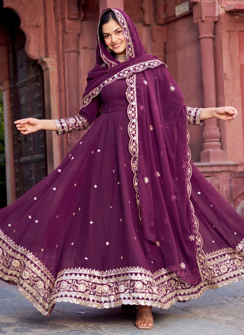 Anarkali Sequins, Thread Purple T7520