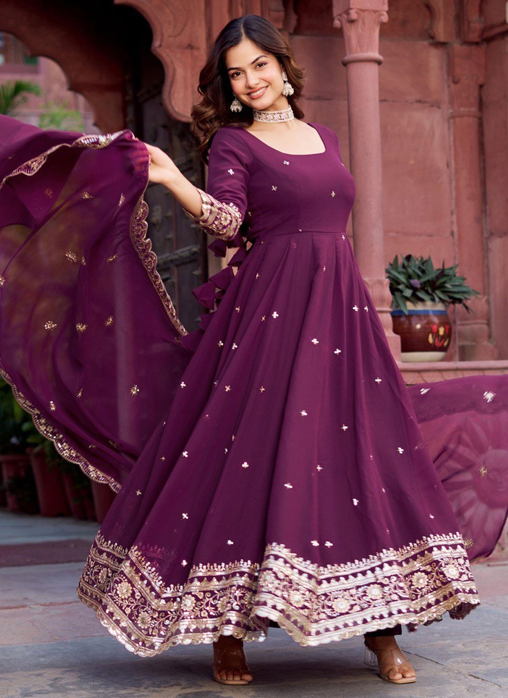 Anarkali Sequins, Thread Purple T7520