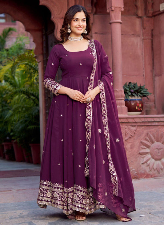 Anarkali Sequins, Thread Purple T7520