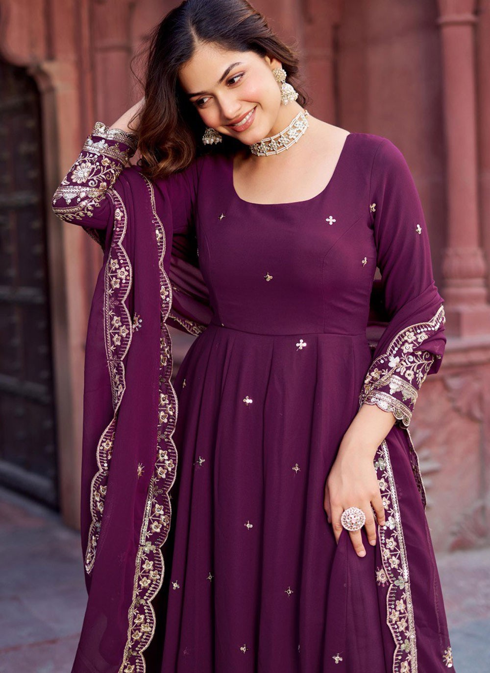 Anarkali Sequins, Thread Purple T7520
