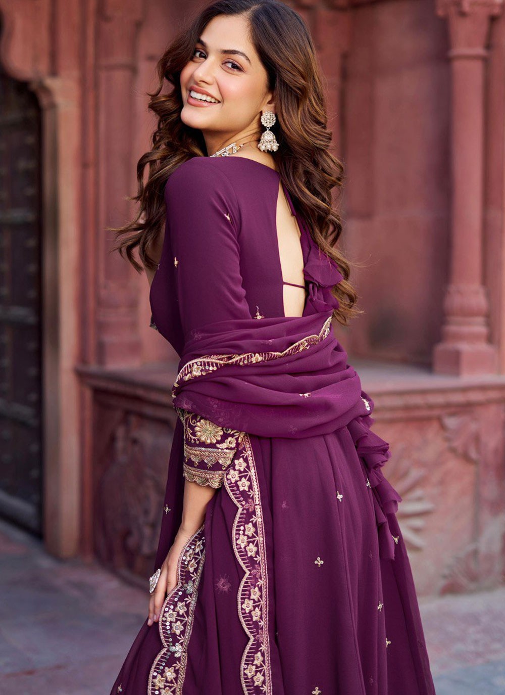 Anarkali Sequins, Thread Purple T7520