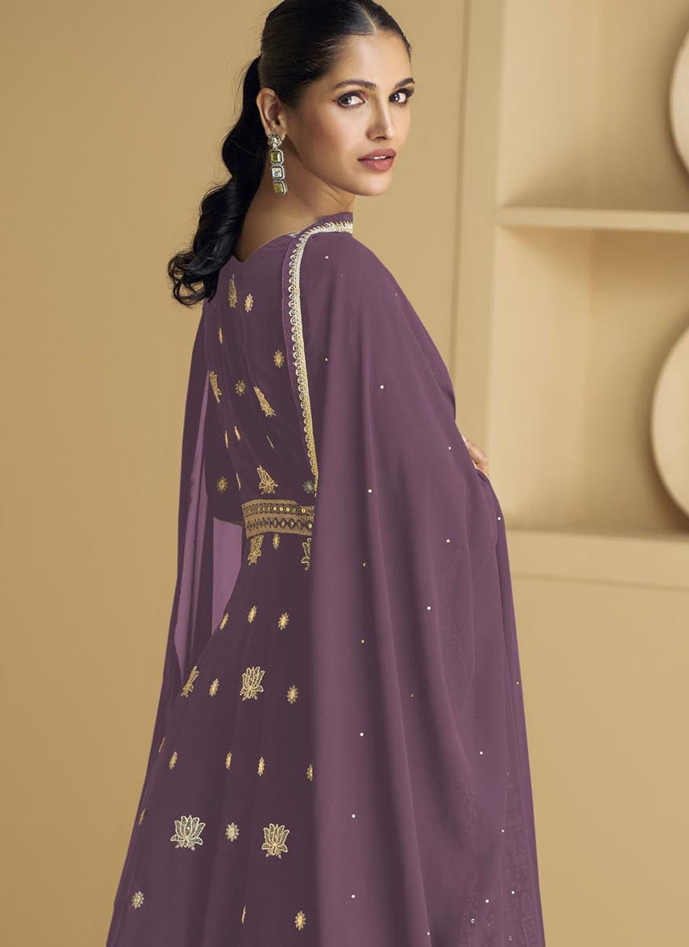 Embroidered Faux Georgette Anarkali - T4826