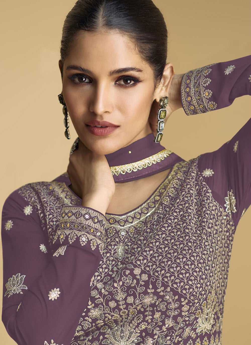 Embroidered Faux Georgette Anarkali - T4826