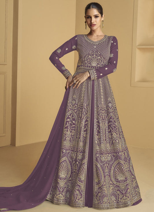 Salwar Suit Embroidered Purple Faux Georgette T5105